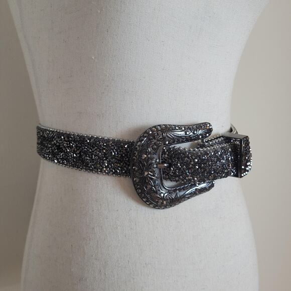 Silver Rhinestone Western Belt Large XL Leather Bling  display picture 2